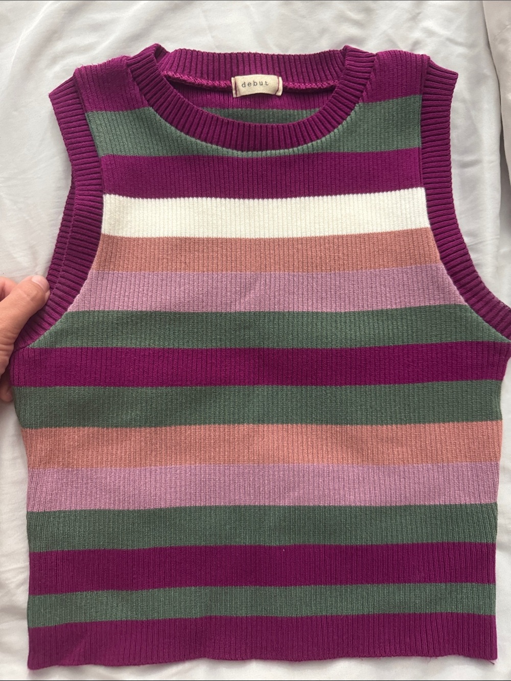 debut Striped Ribbed Tank in Plum, Olive, Cream & Blush